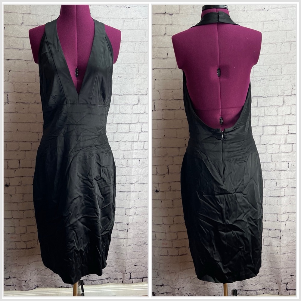 Papell Boutique Evening black satin halter dress size 12